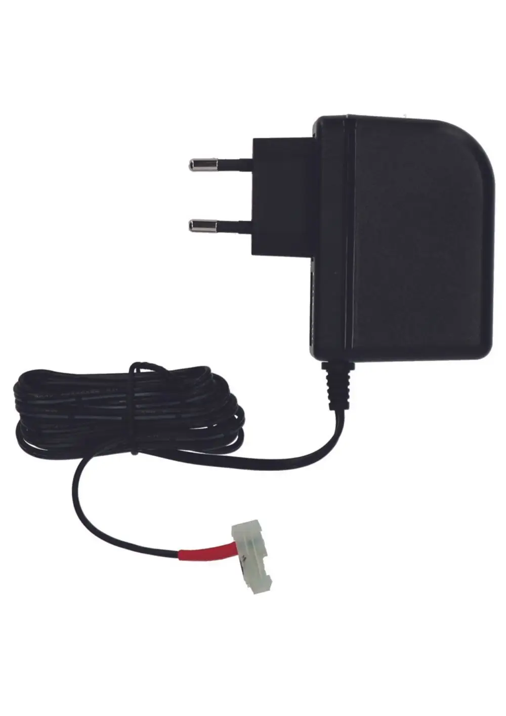 Steckernetzgerät mit zwei Polen für EU-Steckdosen, schwarzes Gehäuse, Kabel mit Stecker. Teil des Judo-Systems für 24VDC.